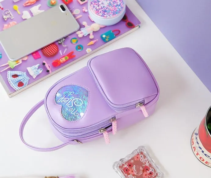 Milkjoy Girls Multi-store Messenger Bag Heart Women Handbags Fashion Shoulder Bag Korea Messenger Bags Bentoy PU Carry Phone Bag