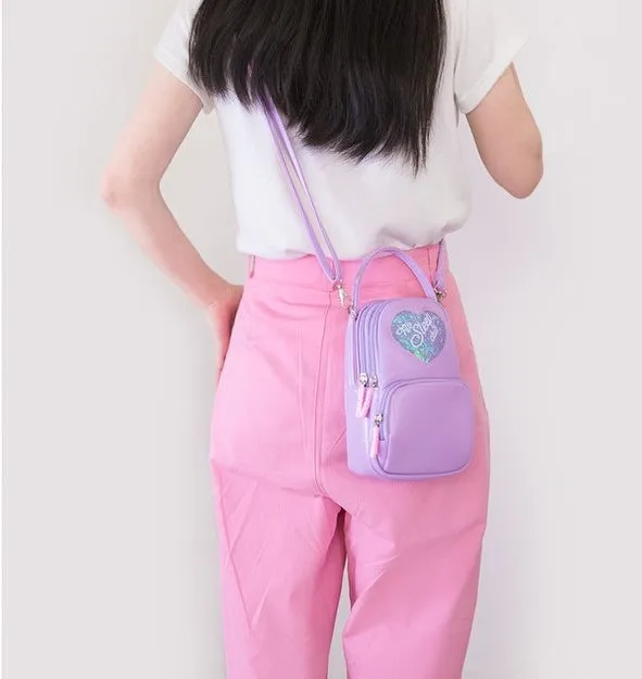 Milkjoy Girls Multi-store Messenger Bag Heart Women Handbags Fashion Shoulder Bag Korea Messenger Bags Bentoy PU Carry Phone Bag