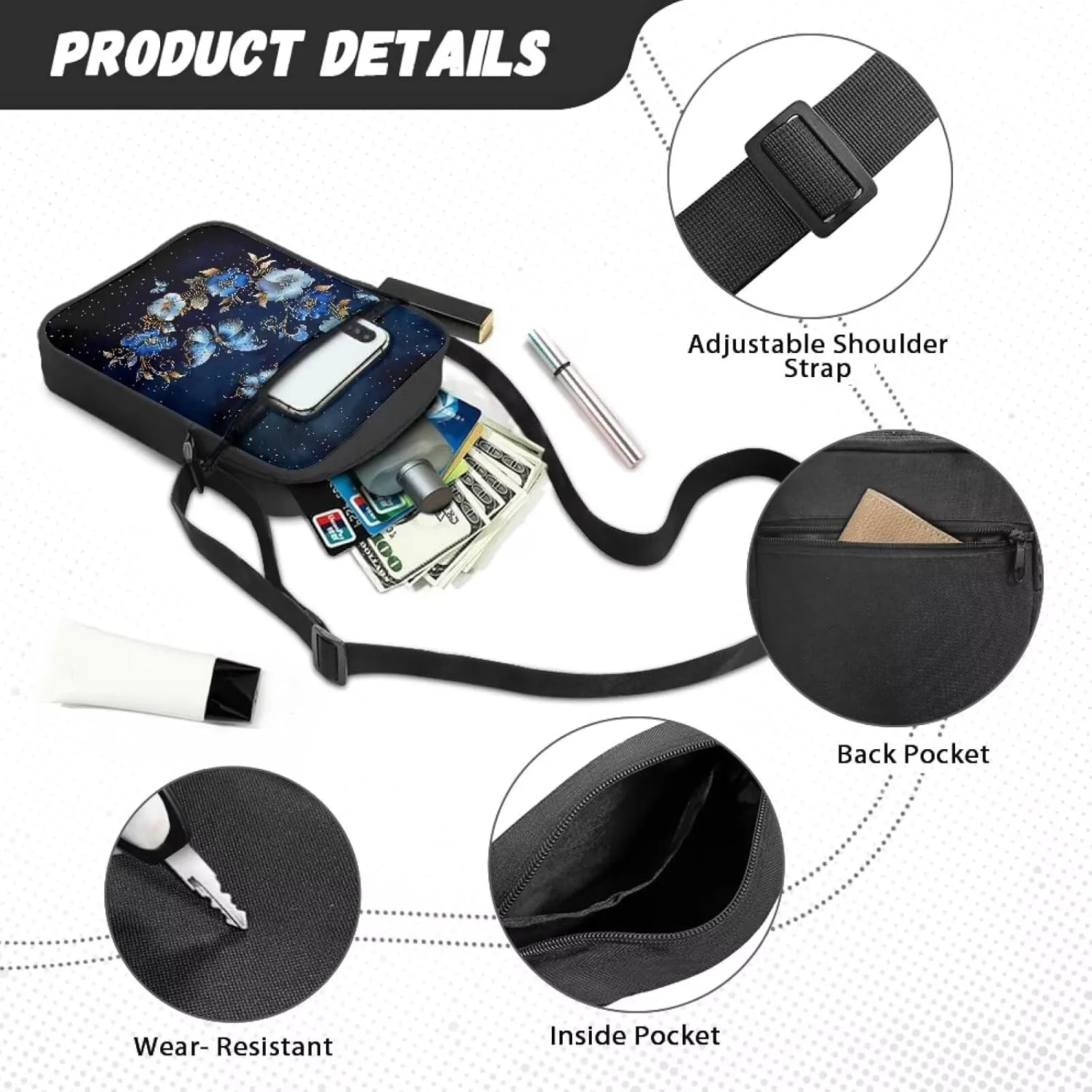 Mini Messenger Bag Small Crossbody Bags for Women Men Sling Bag Satchel Bag Shoulder Bag with Multi Pockets