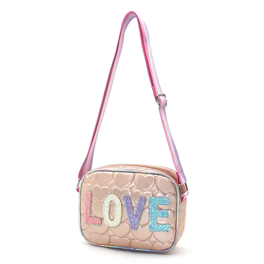 Mini Messenger Heart Shaped 3D Embroidered Crossbody Bag Kids Girls Mobile Phone Bag LOVE Sequin Holiday Gift
