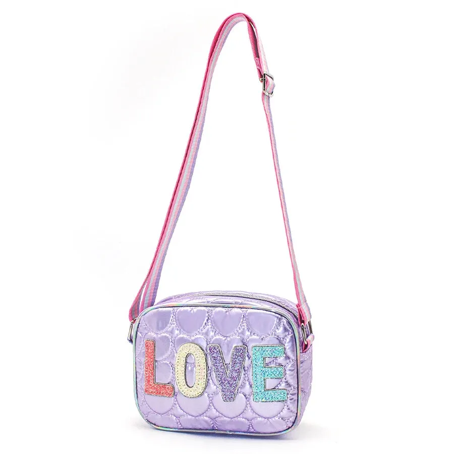 Mini Messenger Heart Shaped 3D Embroidered Crossbody Bag Kids Girls Mobile Phone Bag LOVE Sequin Holiday Gift