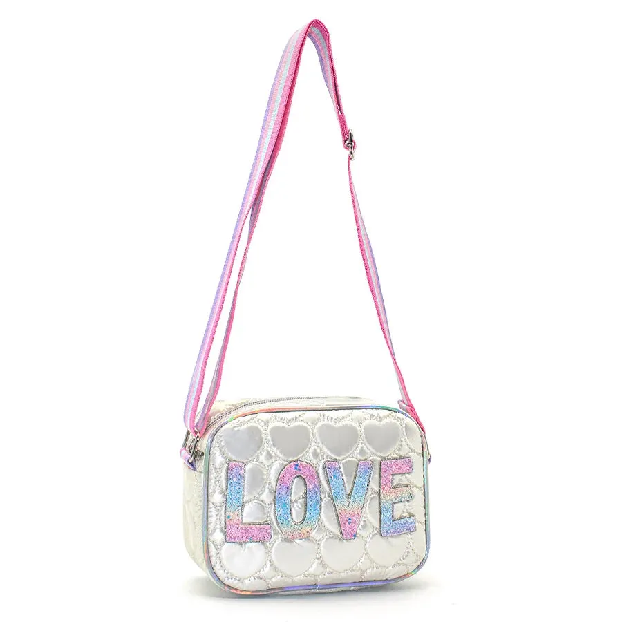 Mini Messenger Heart Shaped 3D Embroidered Crossbody Bag Kids Girls Mobile Phone Bag LOVE Sequin Holiday Gift
