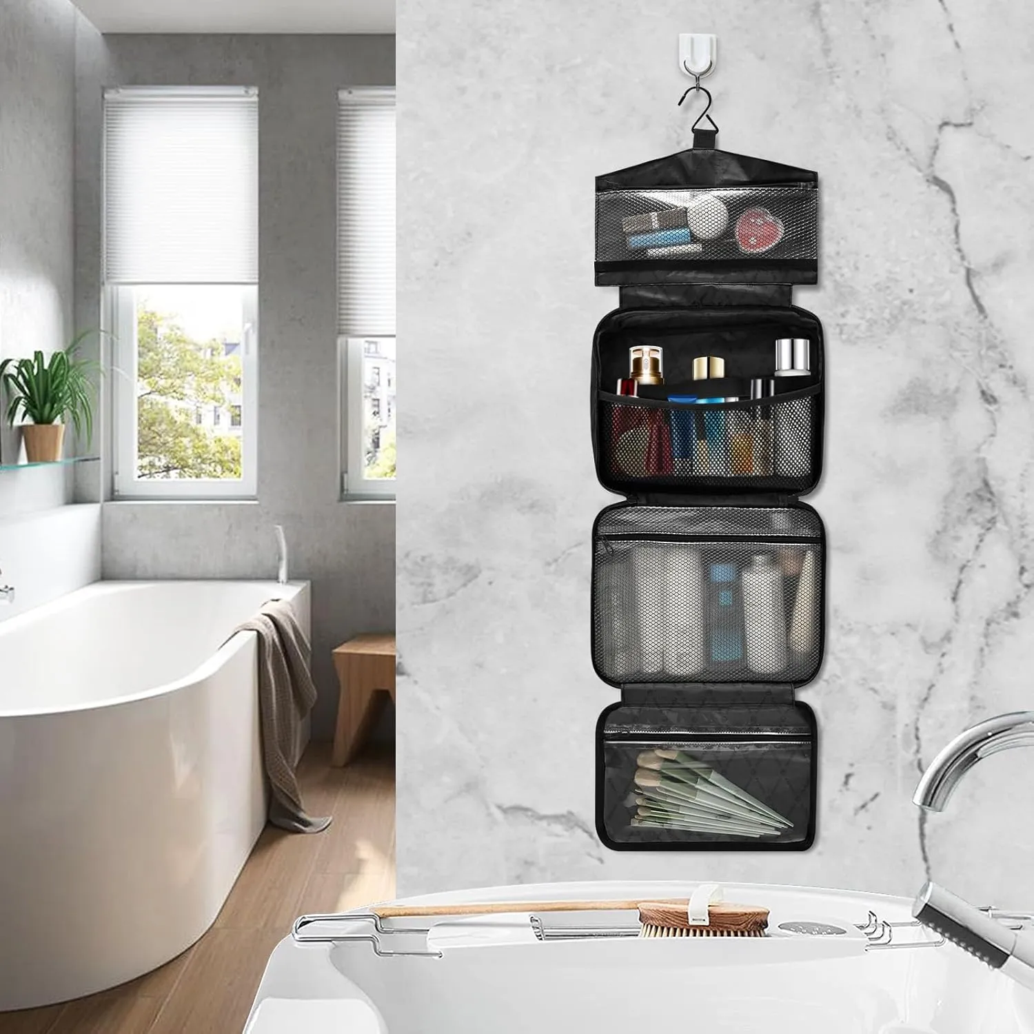 MNSRUU Hanging Toiletry Bags for Women Travel, Gothic Halloween Luminous Bats Toiletry Organizer Portable Travel Toiletry Bags Clear Wash Bags Makeup Bag Cosmetic Bag