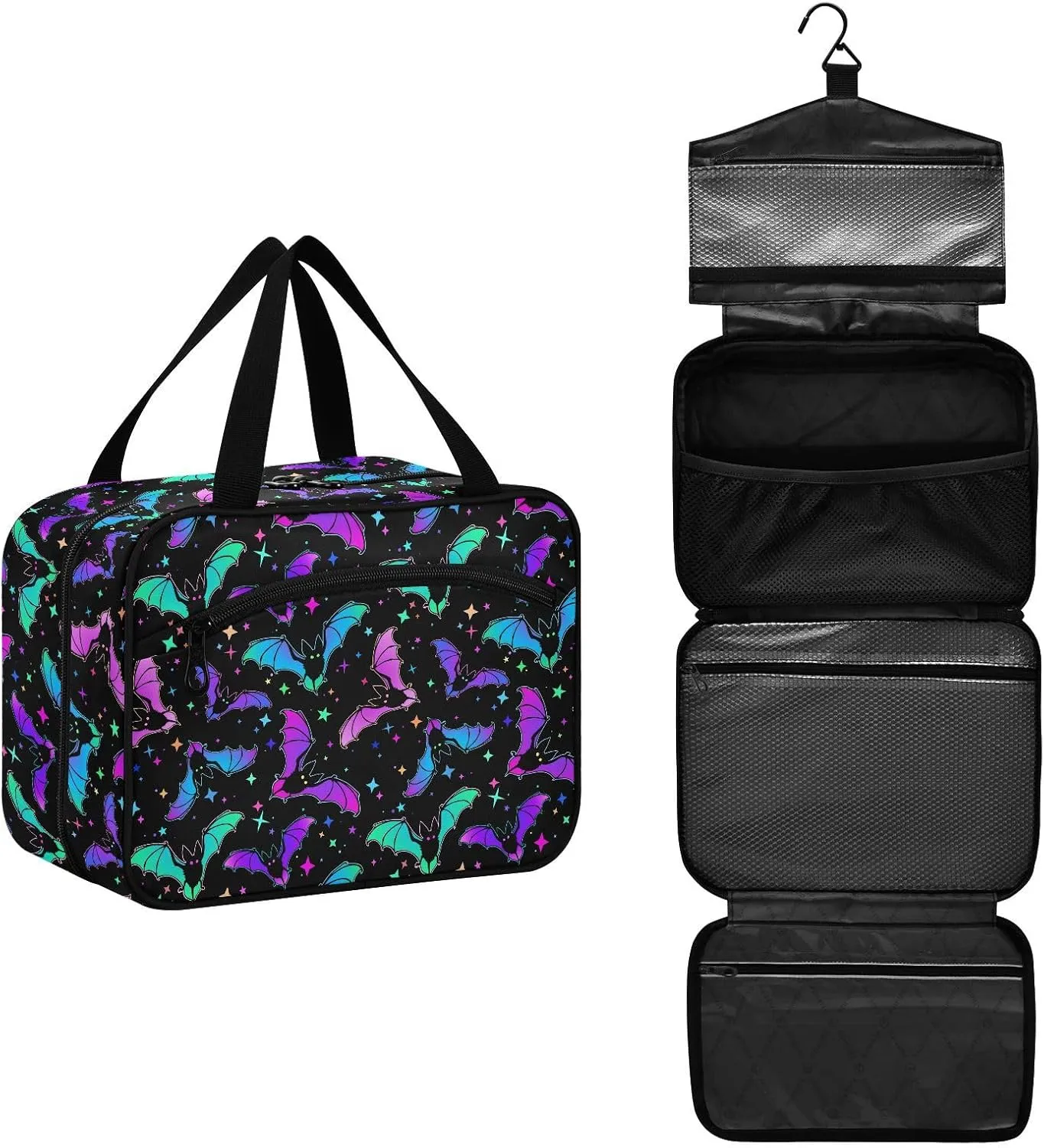 MNSRUU Hanging Toiletry Bags for Women Travel, Gothic Halloween Luminous Bats Toiletry Organizer Portable Travel Toiletry Bags Clear Wash Bags Makeup Bag Cosmetic Bag