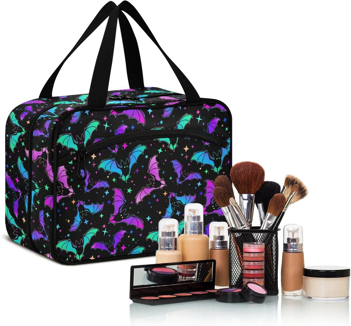 MNSRUU Hanging Toiletry Bags for Women Travel, Gothic Halloween Luminous Bats Toiletry Organizer Portable Travel Toiletry Bags Clear Wash Bags Makeup Bag Cosmetic Bag