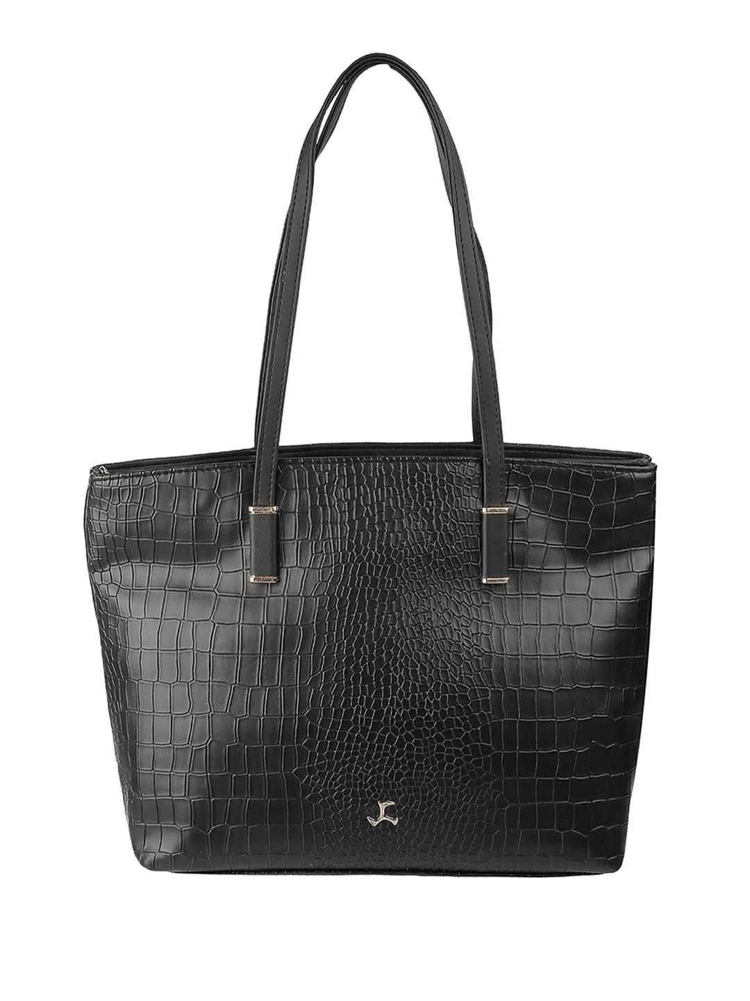 Mochi Black Textured PU Shopper Tote Bag