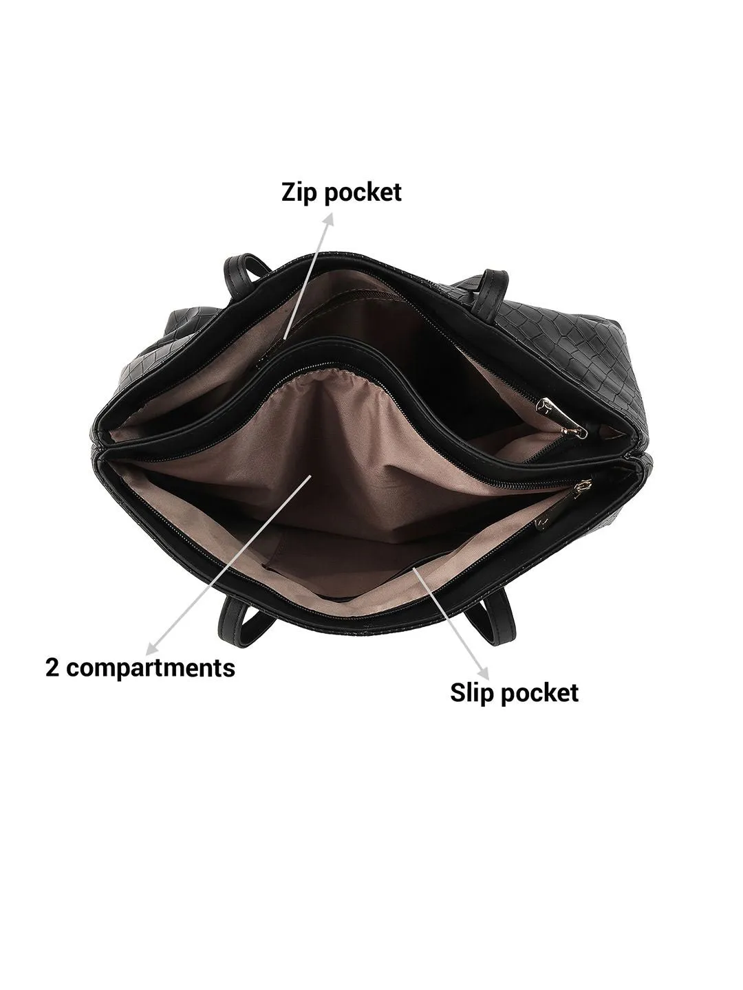 Mochi Black Textured PU Shopper Tote Bag