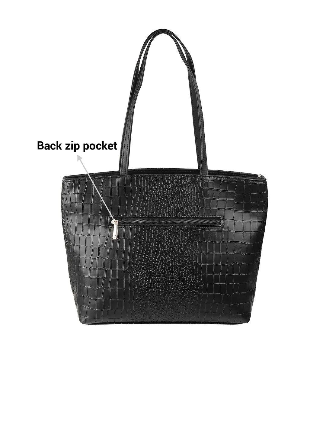 Mochi Black Textured PU Shopper Tote Bag