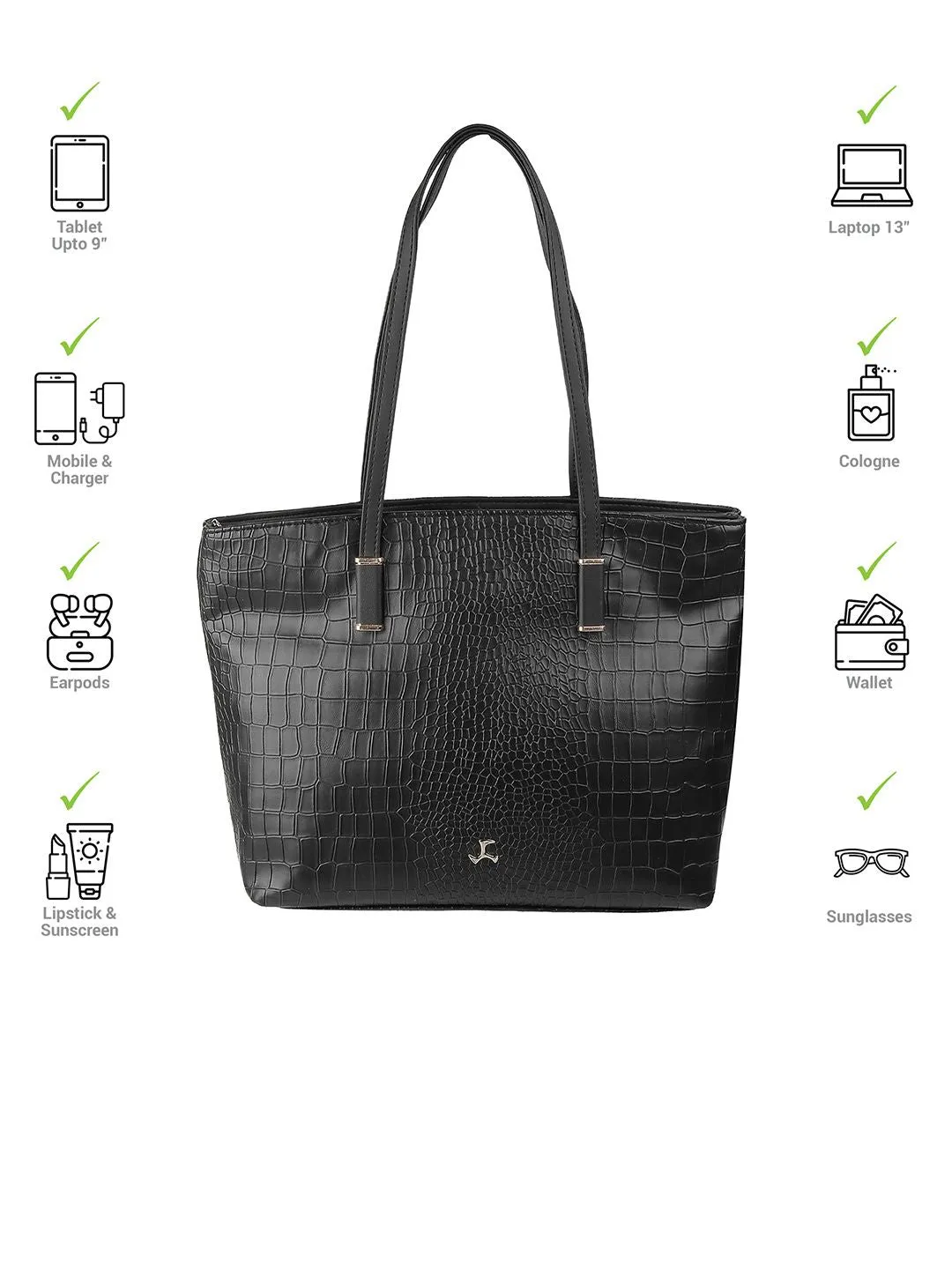 Mochi Black Textured PU Shopper Tote Bag
