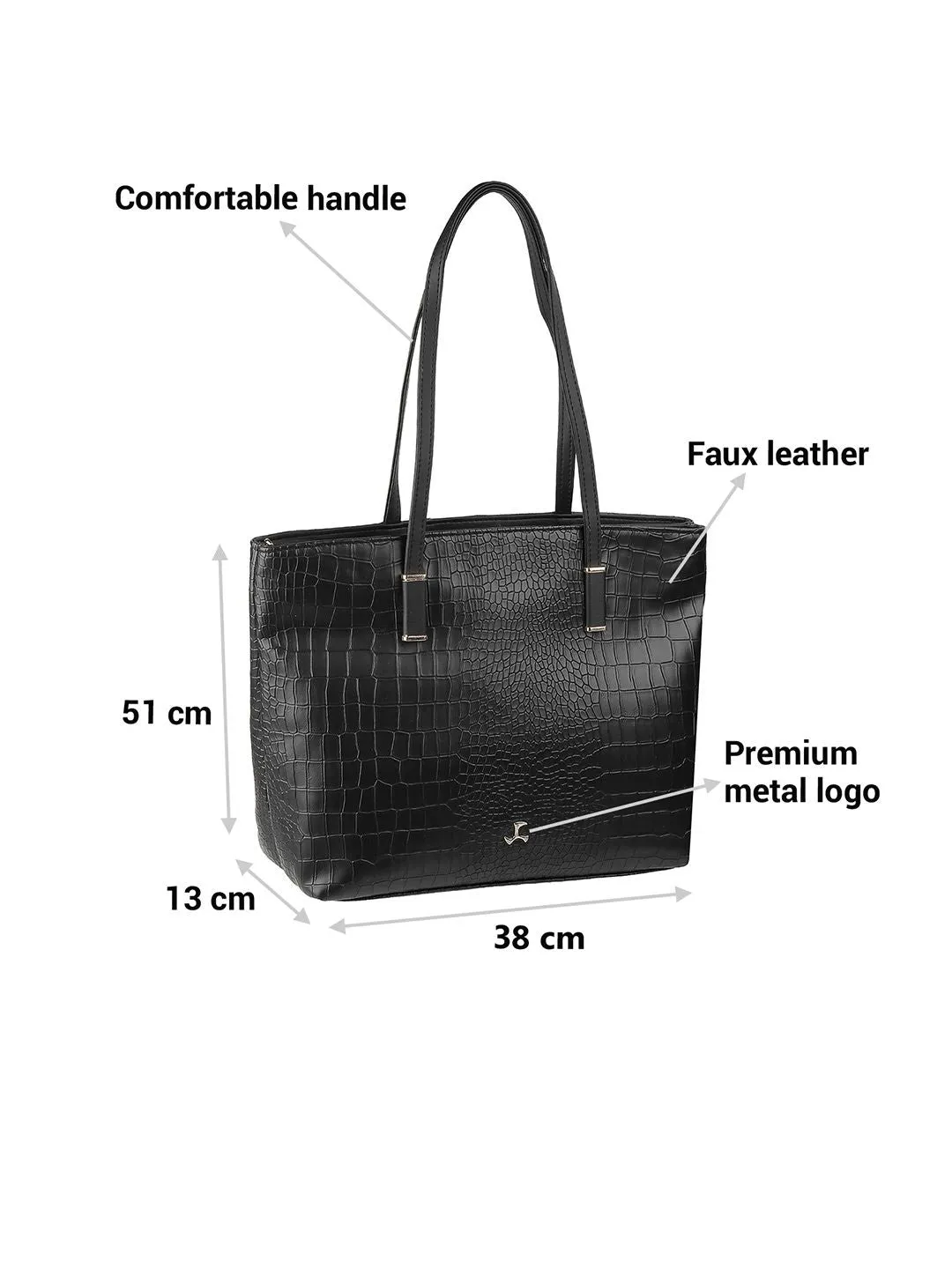 Mochi Black Textured PU Shopper Tote Bag
