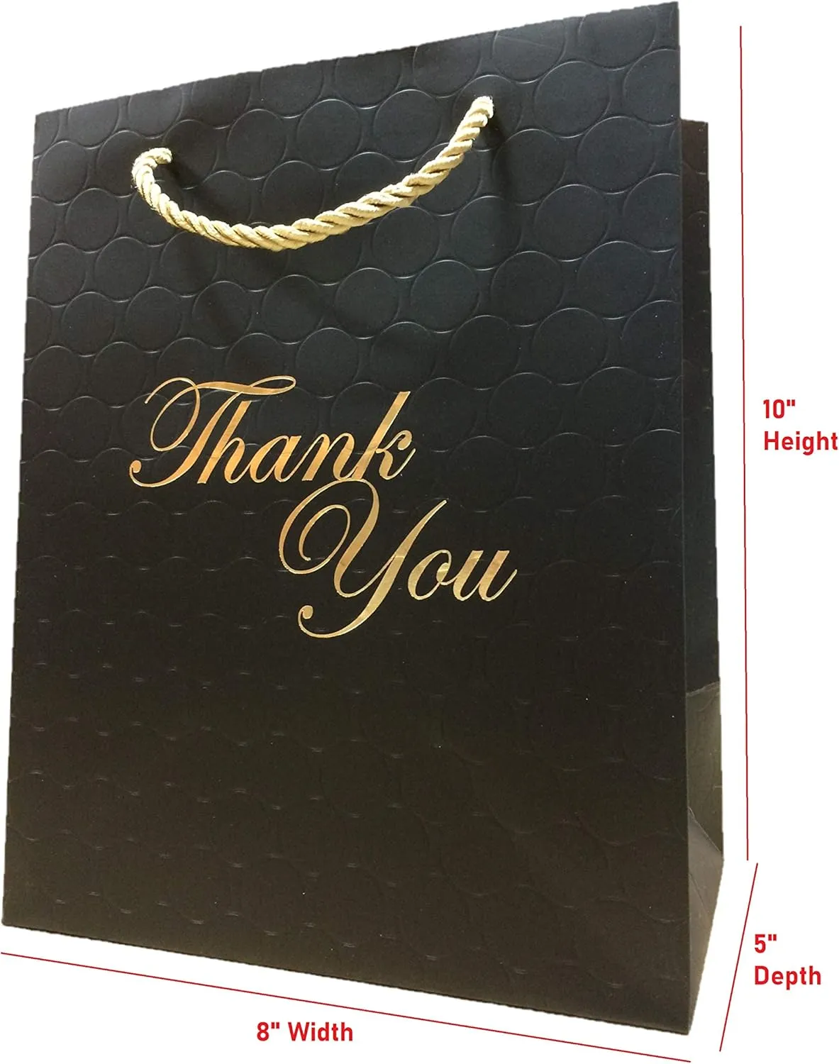 MODEENI Black Thank You Gift Bags - 8x10 Medium Size - 12 Bags - Classy for Small Business - Boutique with Gold Foil Handles and Embossed Modern Finish