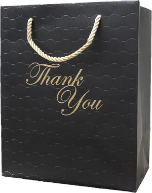 MODEENI Black Thank You Gift Bags - 8x10 Medium Size - 12 Bags - Classy for Small Business - Boutique with Gold Foil Handles and Embossed Modern Finish
