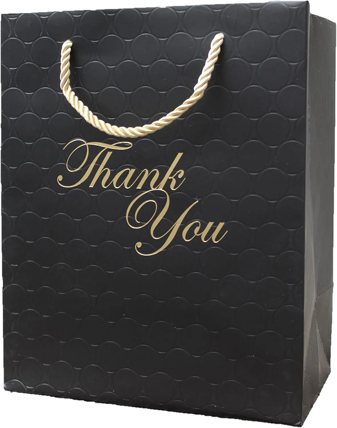 MODEENI Black Thank You Gift Bags - 8x10 Medium Size - 12 Bags - Classy for Small Business - Boutique with Gold Foil Handles and Embossed Modern Finish
