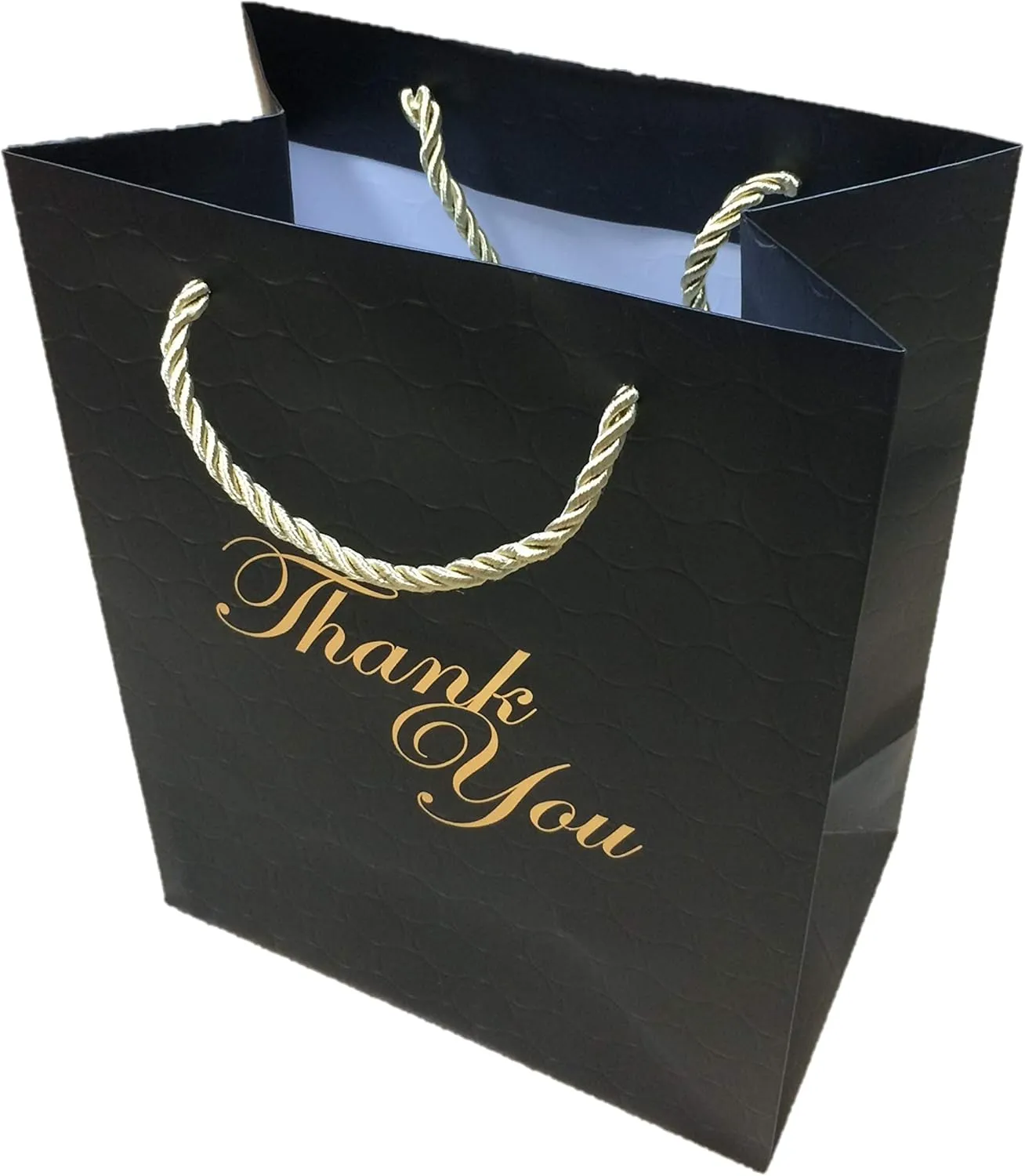 MODEENI Black Thank You Gift Bags - 8x10 Medium Size - 12 Bags - Classy for Small Business - Boutique with Gold Foil Handles and Embossed Modern Finish