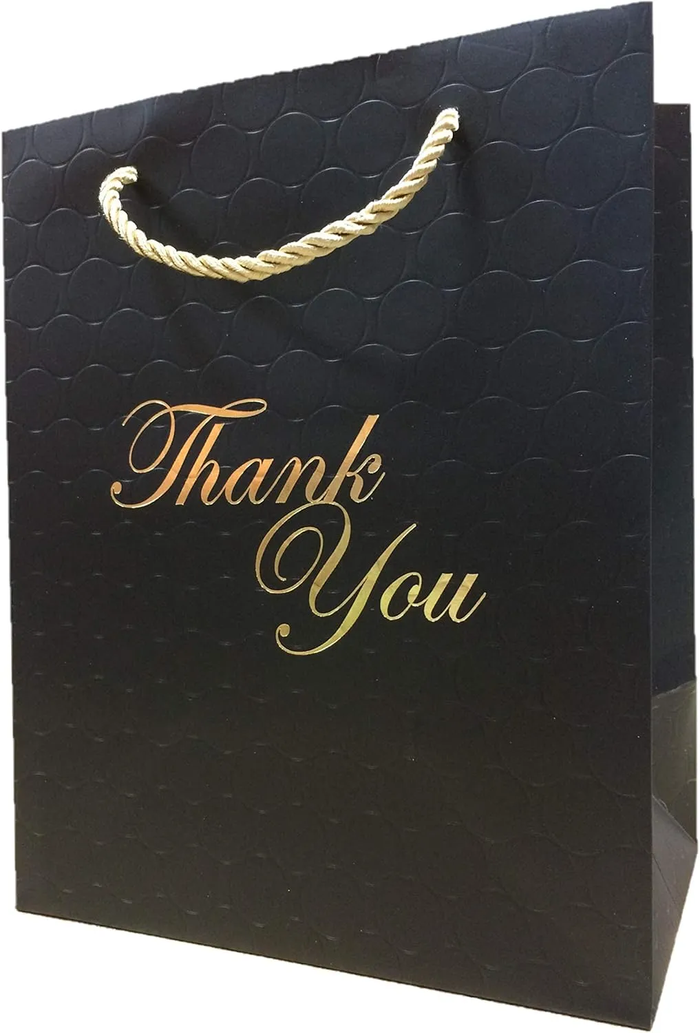 MODEENI Black Thank You Gift Bags - 8x10 Medium Size - 12 Bags - Classy for Small Business - Boutique with Gold Foil Handles and Embossed Modern Finish