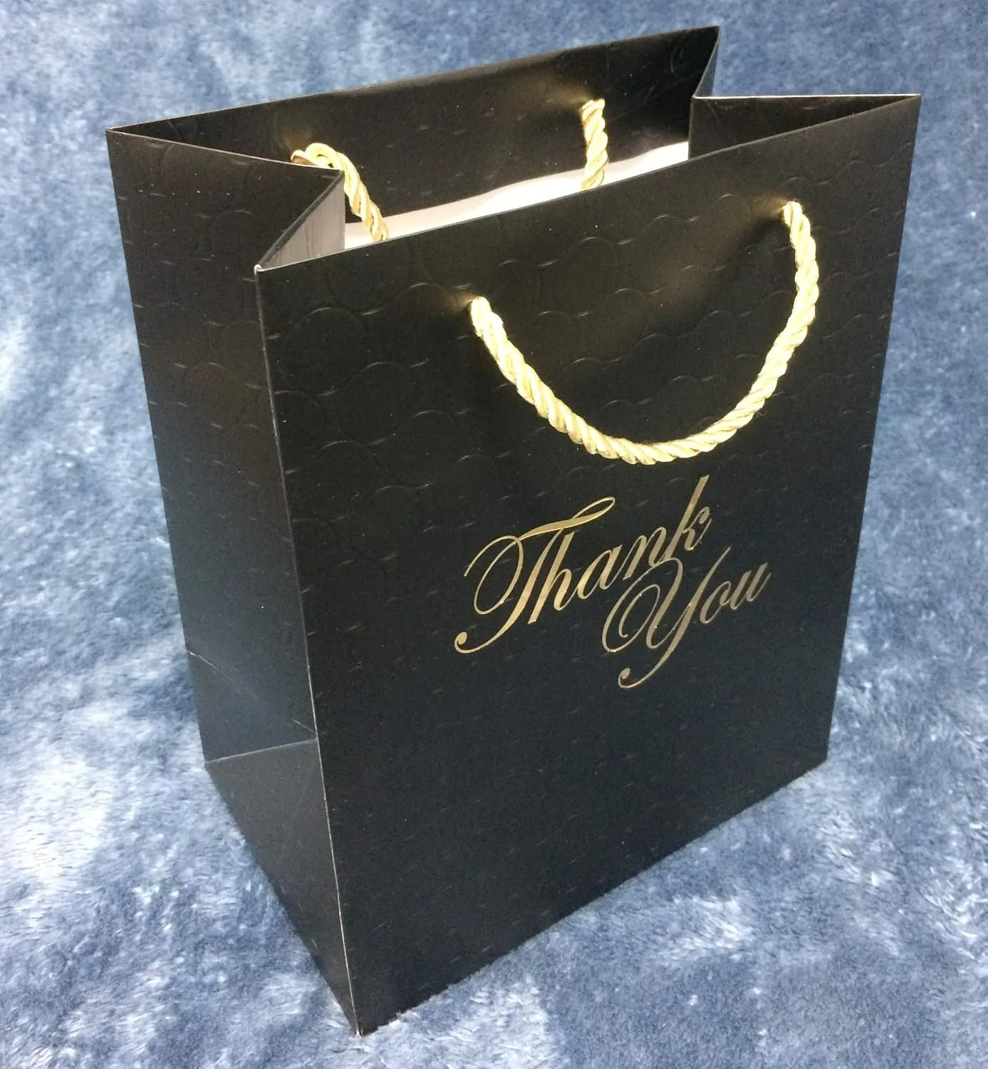 MODEENI Black Thank You Gift Bags - 8x10 Medium Size - 12 Bags - Classy for Small Business - Boutique with Gold Foil Handles and Embossed Modern Finish