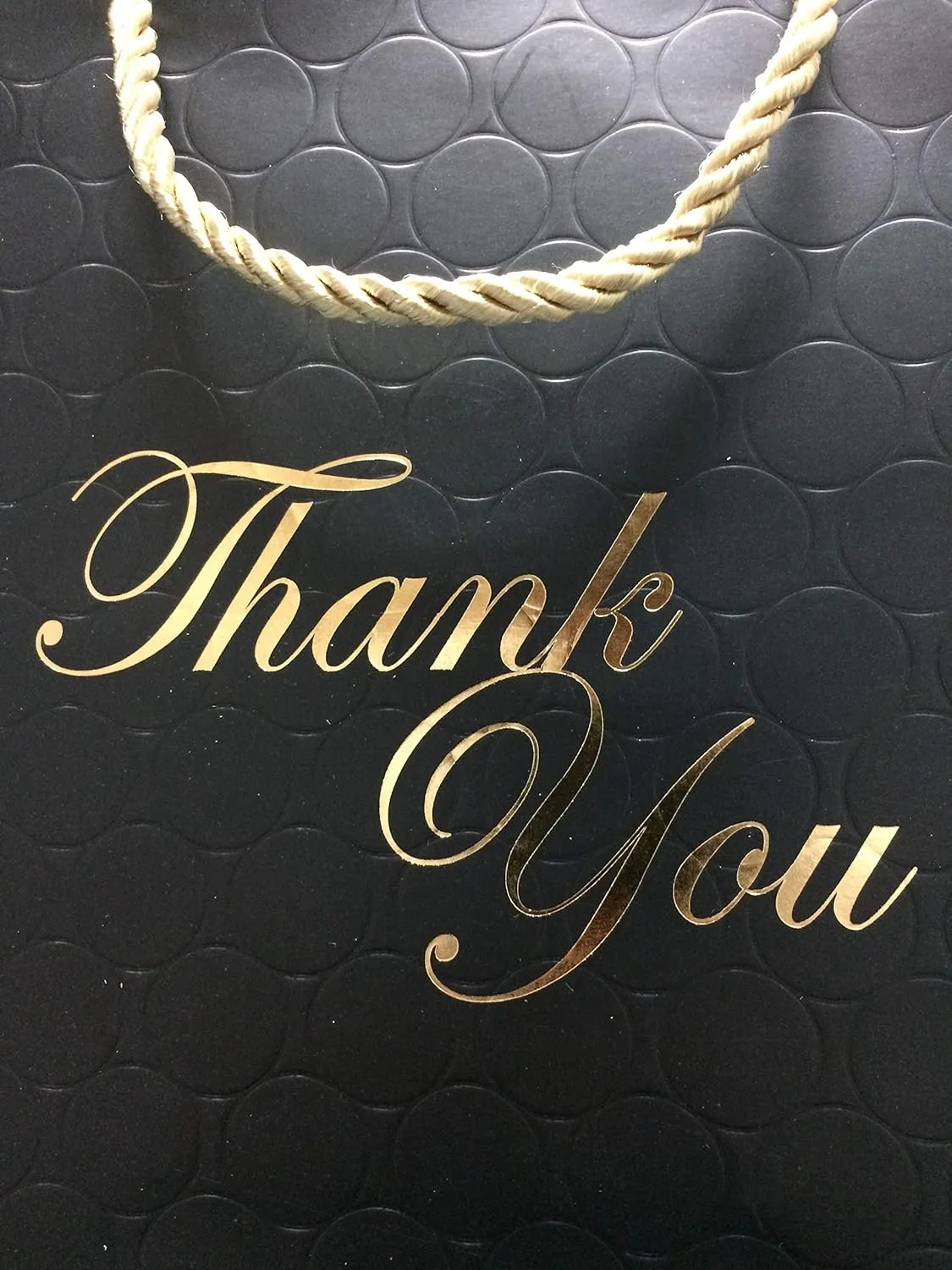 MODEENI Black Thank You Gift Bags - 8x10 Medium Size - 12 Bags - Classy for Small Business - Boutique with Gold Foil Handles and Embossed Modern Finish