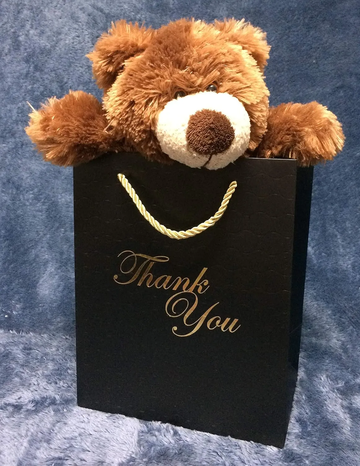 MODEENI Black Thank You Gift Bags - 8x10 Medium Size - 12 Bags - Classy for Small Business - Boutique with Gold Foil Handles and Embossed Modern Finish