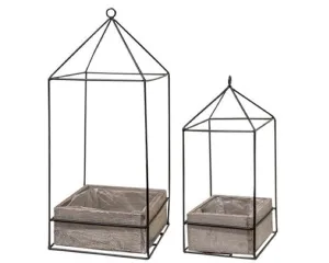 Modern gray plant holders with metal frames