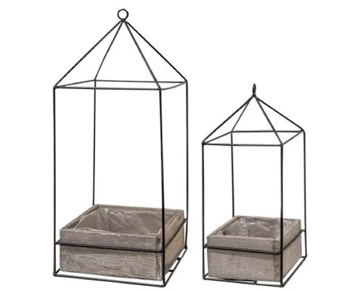 Modern gray plant holders with metal frames
