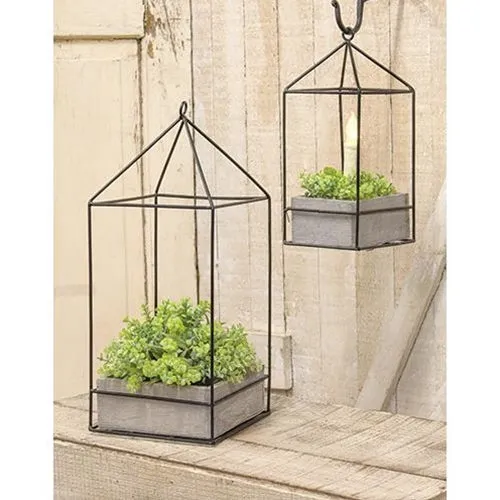 Modern gray plant holders with metal frames