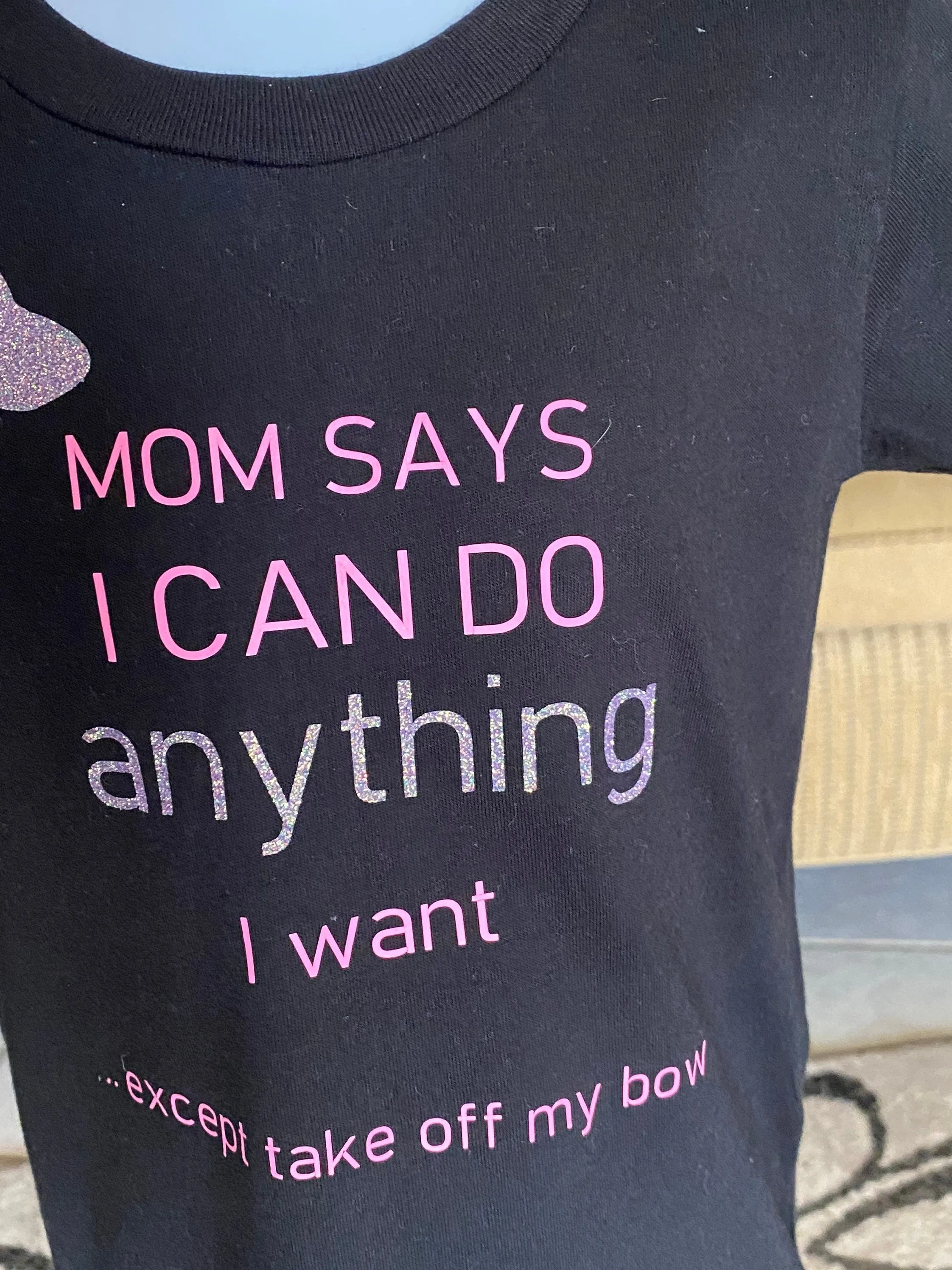 Mom says I can do anything except take off my bow / funny shirt/ funny girls shirt / funny kids shirt / funny t shirt / funny bow gift