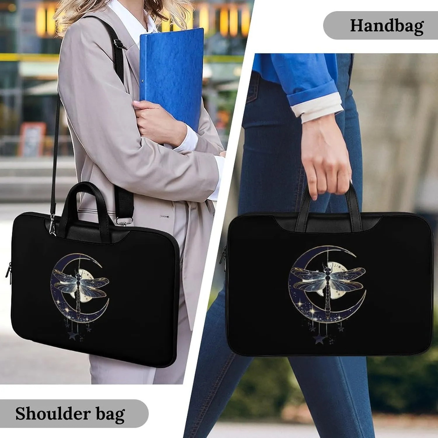 Moon Nature Insect Dragonfly Laptop Tote Bag Waterproof Computer Carrying Case Business Office Briefcase