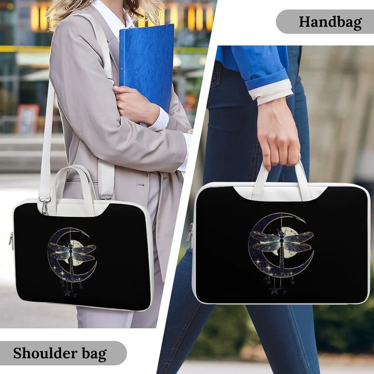 Moon Nature Insect Dragonfly Laptop Tote Bag Waterproof Computer Carrying Case Business Office Briefcase
