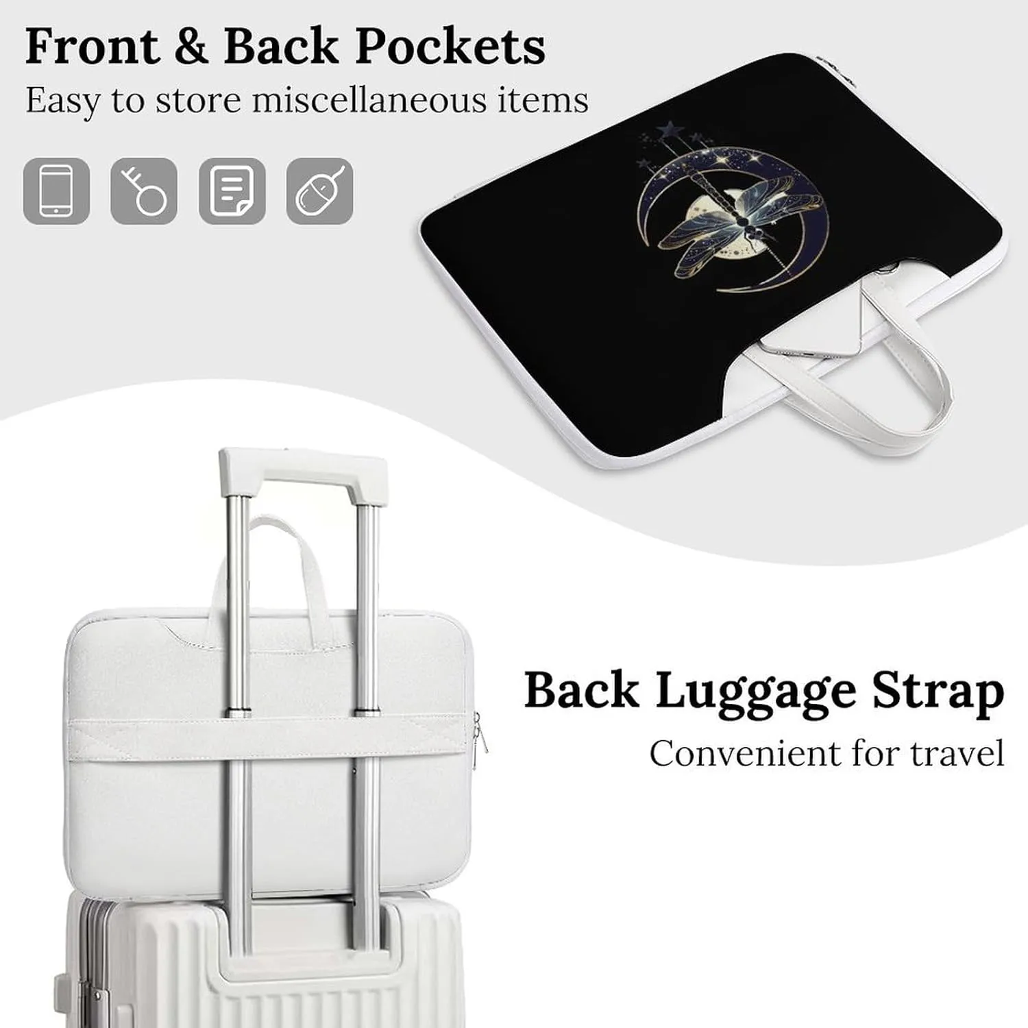 Moon Nature Insect Dragonfly Laptop Tote Bag Waterproof Computer Carrying Case Business Office Briefcase