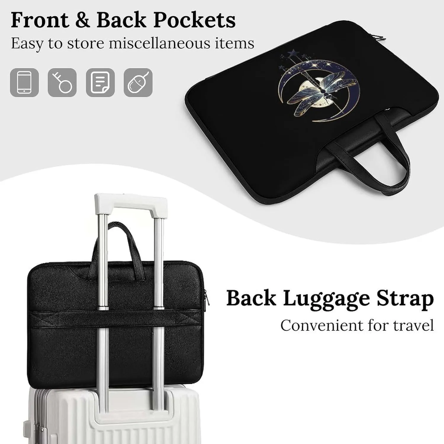 Moon Nature Insect Dragonfly Laptop Tote Bag Waterproof Computer Carrying Case Business Office Briefcase