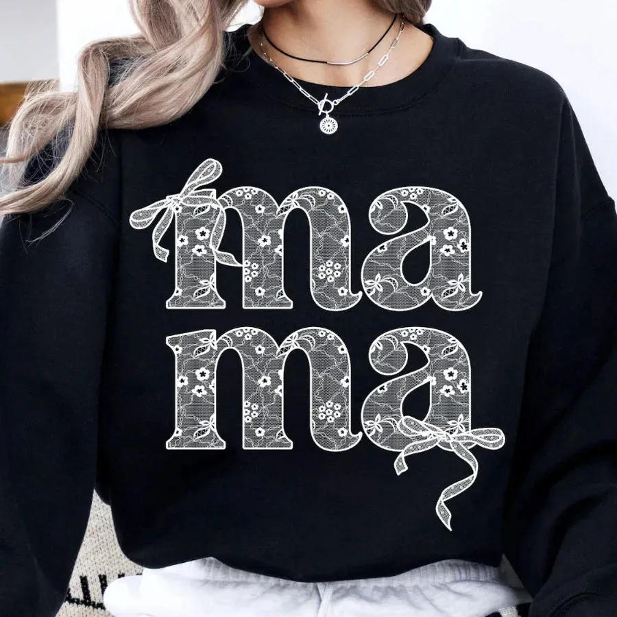 Mother's Day Iron-On Sticker – Lace Mama Bow DIY Transfer for Clothes