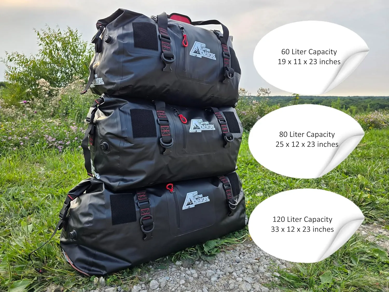 Motorcycle Waterproof Duffel Bag With Tie Down Straps, Marine Grade (60 Liter/15.8 Gallon, Rocky Series, Black)