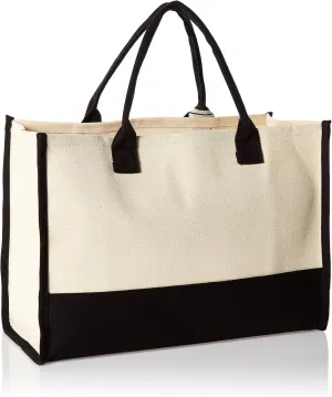 Mud Pie Classic Black and White Canvas Tote Bag, BLANK, 17" x 19" x 2"
