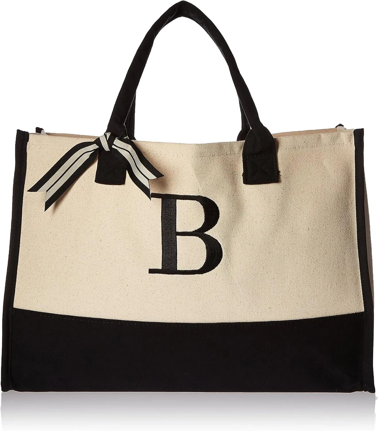 Mud Pie Classic Black and White Initial Canvas Tote Bags (B), 100% Cotton, 17" x 19" x 2"