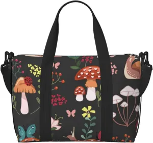Mushroom With Snails Travel Bag Weekender Bags for Women Men Carry on Overnight Bag Tote Bag Yoga Gym Bag With Adjustable Straps for Gym, Work, Personal Items