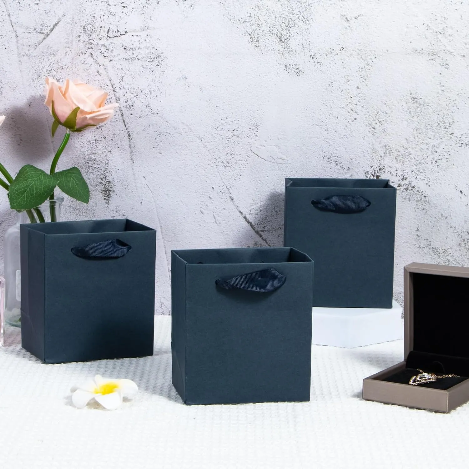 Navy Blue Gift Bags 50 Pack, Sdootjewelry Small Navy Blue Gift Bags, 4 x 2.8 x 4.5 inches Small Gift Bags Paper Bags with Handles, Black Mini Gift Bags, Shopping Bags for Small Business, Retail and Shopping