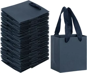 Navy Blue Gift Bags 50 Pack, Sdootjewelry Small Navy Blue Gift Bags, 4 x 2.8 x 4.5 inches Small Gift Bags Paper Bags with Handles, Black Mini Gift Bags, Shopping Bags for Small Business, Retail and Shopping