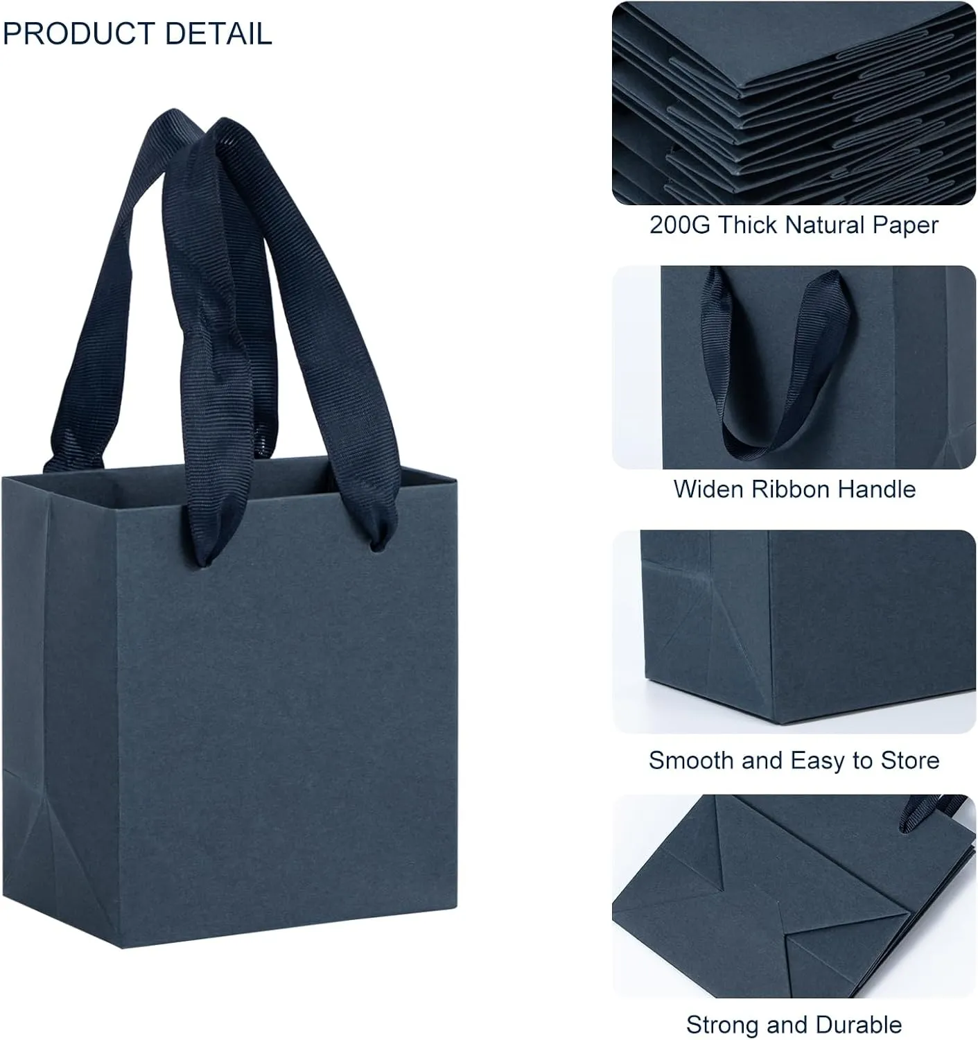 Navy Blue Gift Bags 50 Pack, Sdootjewelry Small Navy Blue Gift Bags, 4 x 2.8 x 4.5 inches Small Gift Bags Paper Bags with Handles, Black Mini Gift Bags, Shopping Bags for Small Business, Retail and Shopping