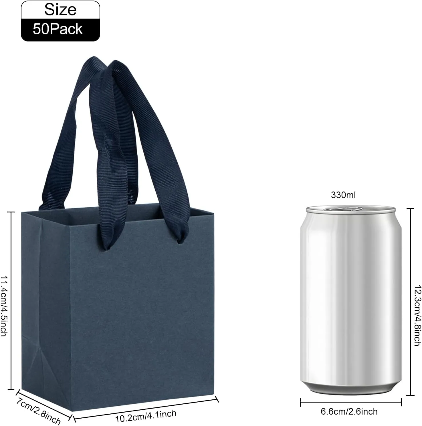 Navy Blue Gift Bags 50 Pack, Sdootjewelry Small Navy Blue Gift Bags, 4 x 2.8 x 4.5 inches Small Gift Bags Paper Bags with Handles, Black Mini Gift Bags, Shopping Bags for Small Business, Retail and Shopping