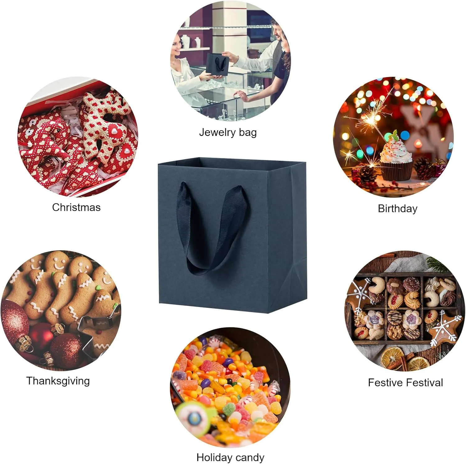Navy Blue Gift Bags 50 Pack, Sdootjewelry Small Navy Blue Gift Bags, 4 x 2.8 x 4.5 inches Small Gift Bags Paper Bags with Handles, Black Mini Gift Bags, Shopping Bags for Small Business, Retail and Shopping