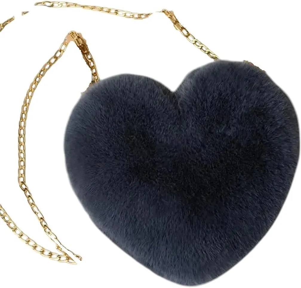 New 2026 Furry Women's Heart Shaped Handbags Cute Faux Fur Crossbody Lady Shopper Bags Shoulder Bag Purses Soft Totes Chain I8A9 Jewelry Fashion Trendy Accessories Creative Gift For Women And Men