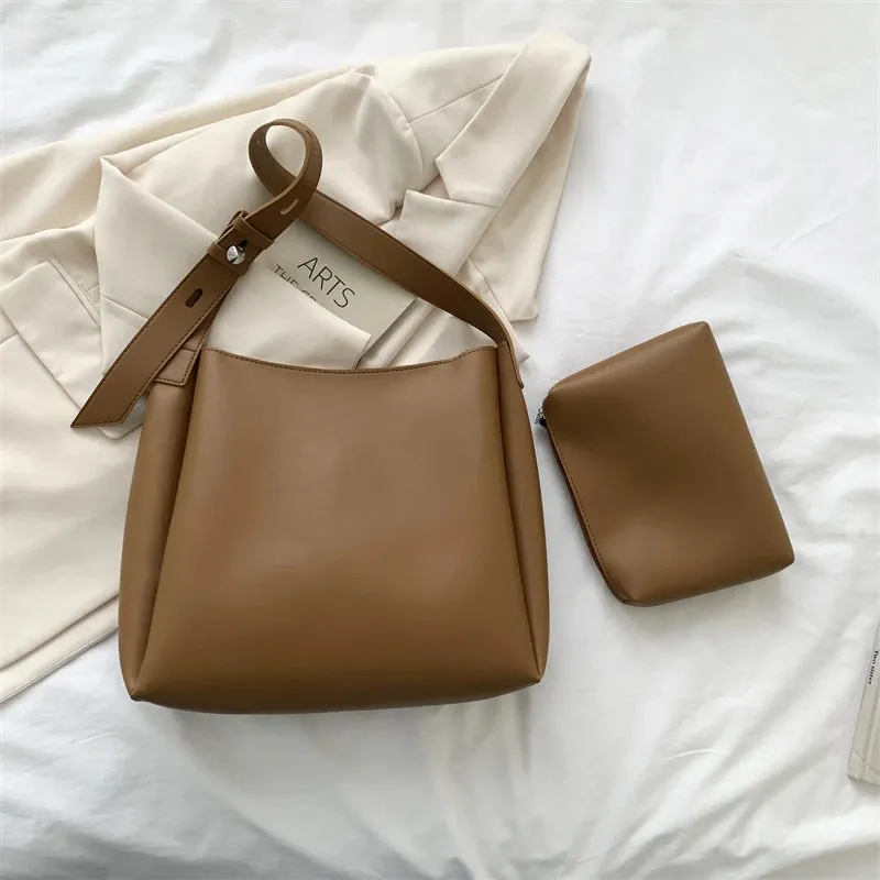 New Fashion Leather Tote Bag Female Simple Large High Capacity Shoulder Side Bag Handbags and Purse