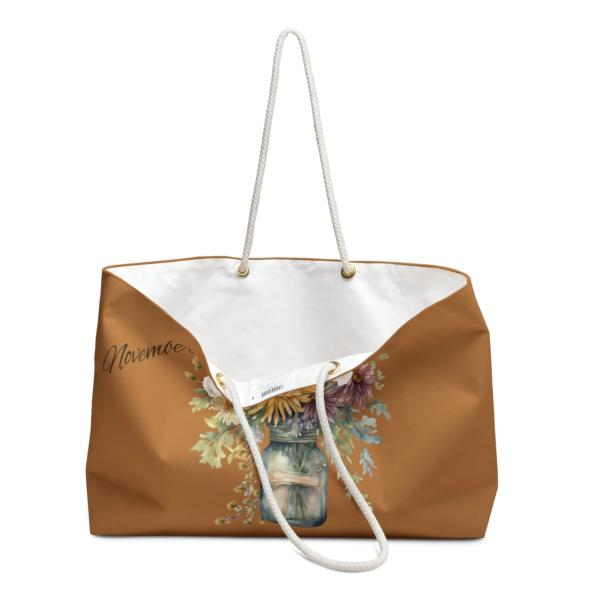 November Boho Weekender Bag, November Flower of the month, Bohemian Travel Bag, Chrysanthemum Flower