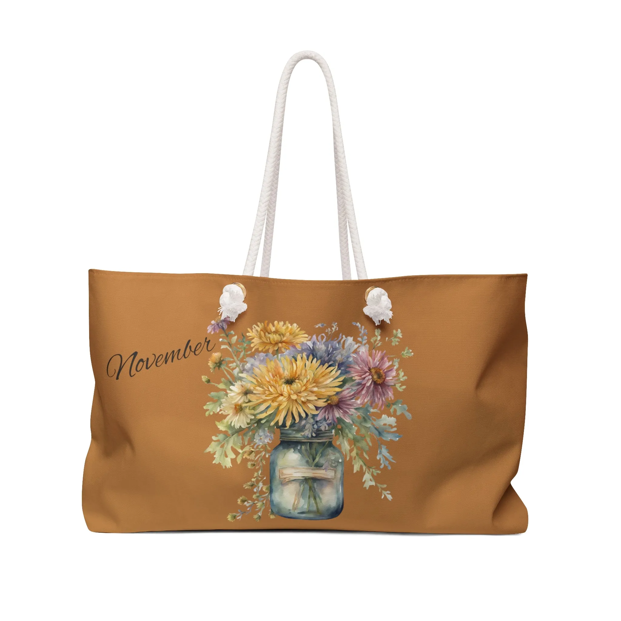 November Boho Weekender Bag, November Flower of the month, Bohemian Travel Bag, Chrysanthemum Flower