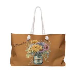 November Boho Weekender Bag, November Flower of the month, Bohemian Travel Bag, Chrysanthemum Flower
