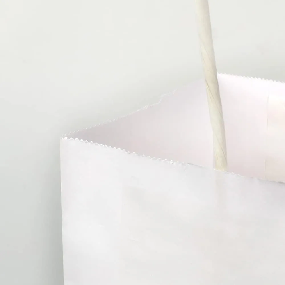 Oikss 100 Pack 8x4.75x10 Inch Medium White Kraft Paper Bags with Handles Bulk for Birthday Wedding Party Favors Grocery Retail Shopping Business Takeout Goody Craft Gift Bags Sacks, (100pcs Count)