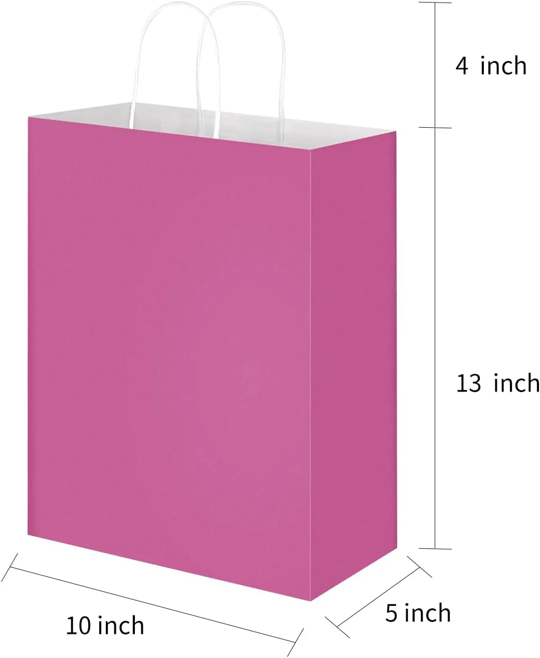 Oikss 50 Pack 10x5x13 Fuchsia Pink Kraft Paper Bags with Handles Bulk for Birthday Party Favors Grocery Retail Shopping Business Goody Recycled Craft Gift Bags (Large Size, 50 Count)