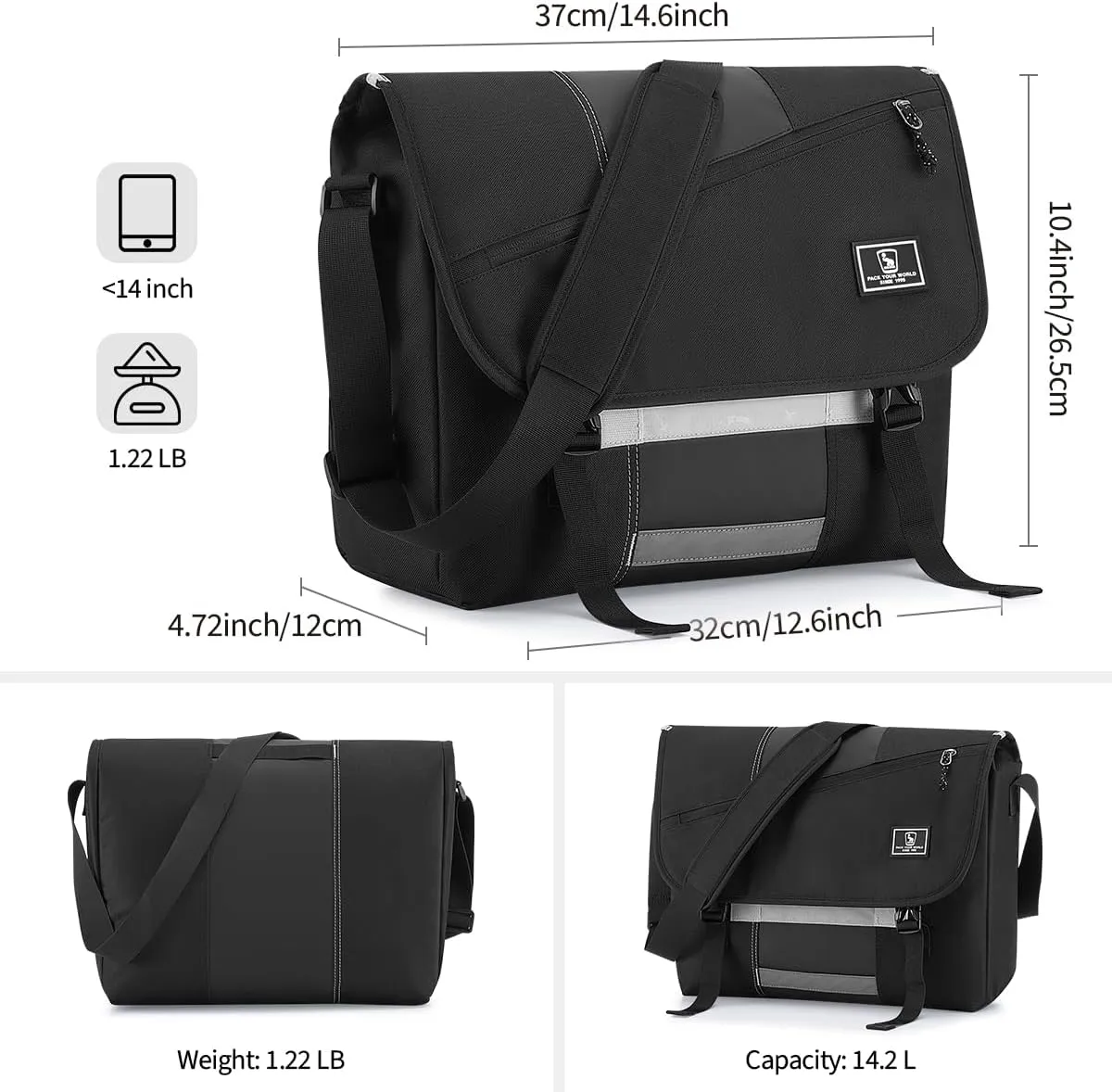 OIWAS Messenger Bag for Men, 14 Inch Laptop Crossbody Bags Women Casual Satchel Shoulder Bag College Travel Office Briefcase