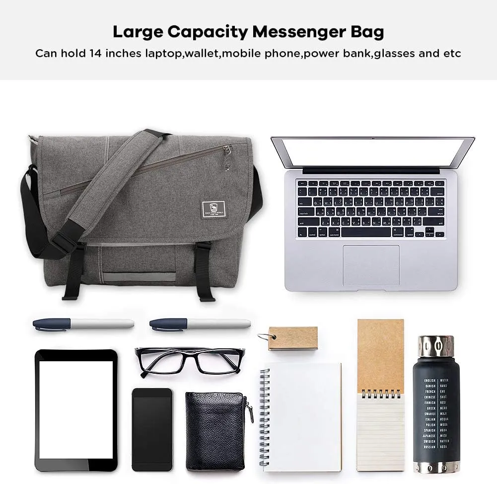 OIWAS Messenger Bag for Men, 14 Inch Laptop Crossbody Bags Women Casual Satchel Shoulder Bag College Travel Office Briefcase