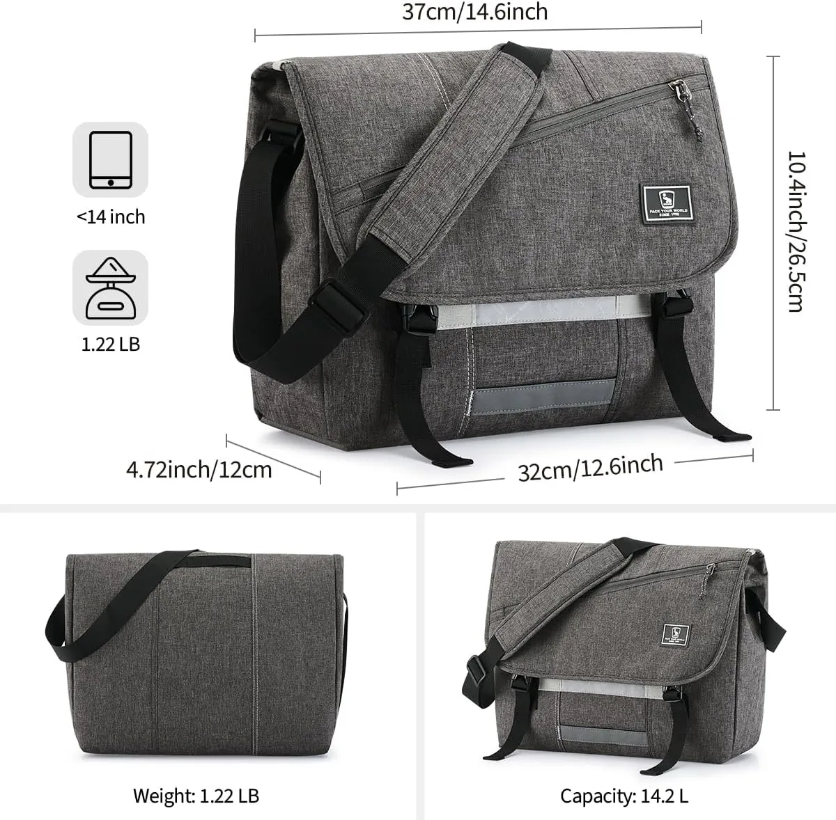 OIWAS Messenger Bag for Men, 14 Inch Laptop Crossbody Bags Women Casual Satchel Shoulder Bag College Travel Office Briefcase